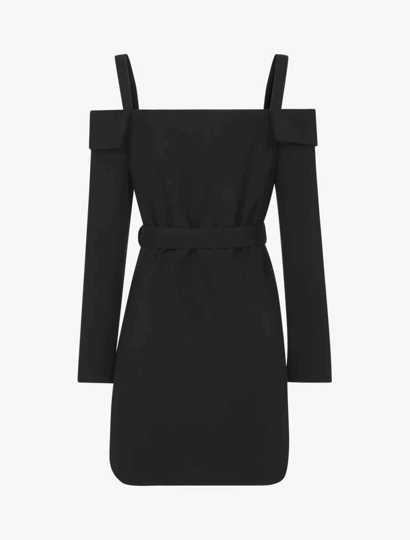 Robe asymétique à épaules nues à revers - Noir