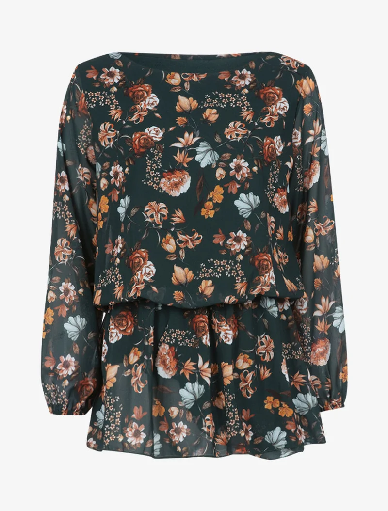 Top style tunique fleurie - Vert foncé