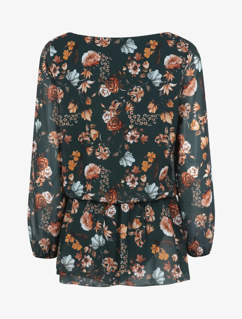 Top style tunique fleurie - Vert foncé