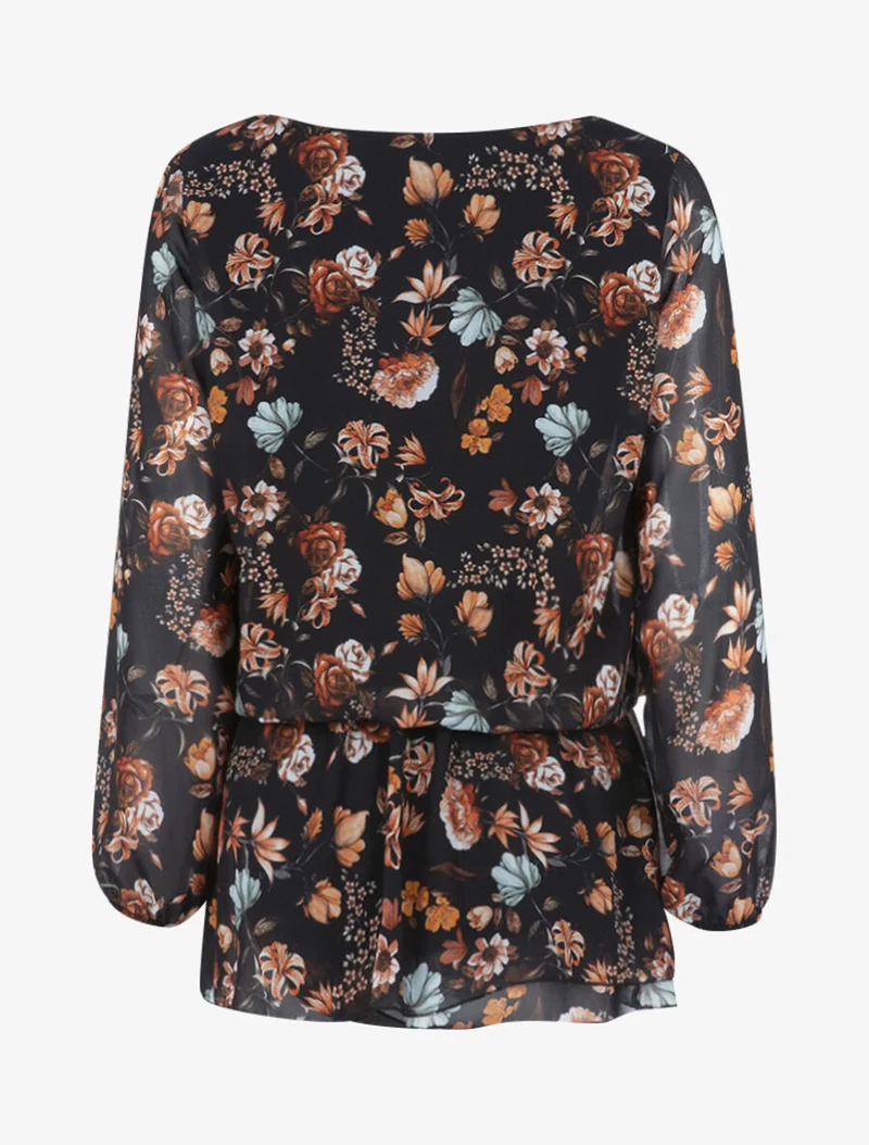 Top style tunique fleurie - Noir