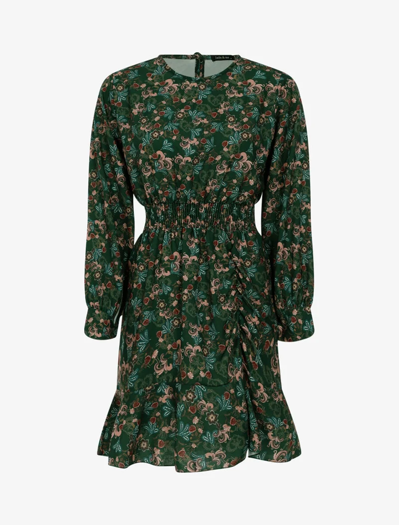 Robe courte à imprimé baroque fleuri - Vert