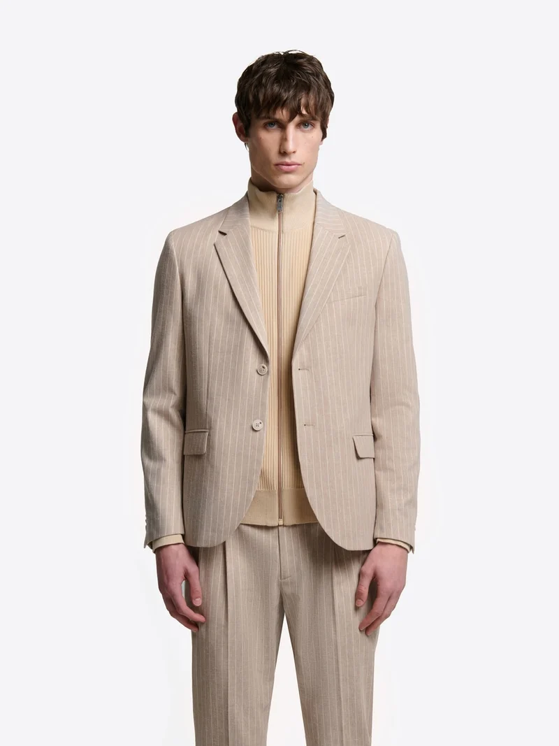 Veste de costume slim en lin à rayures