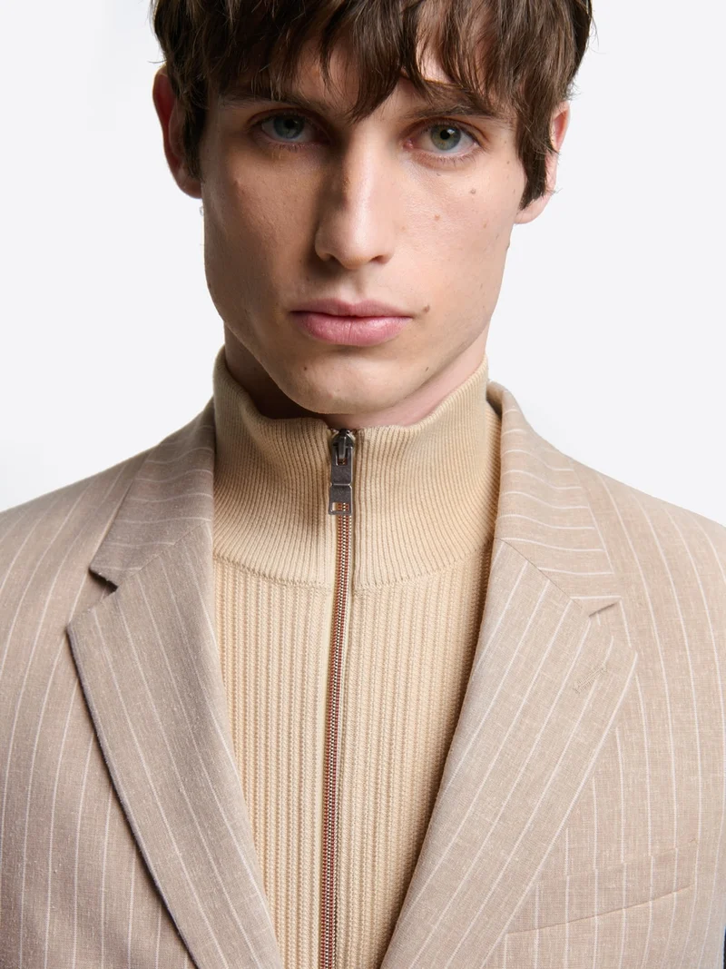 Veste de costume slim en lin à rayures