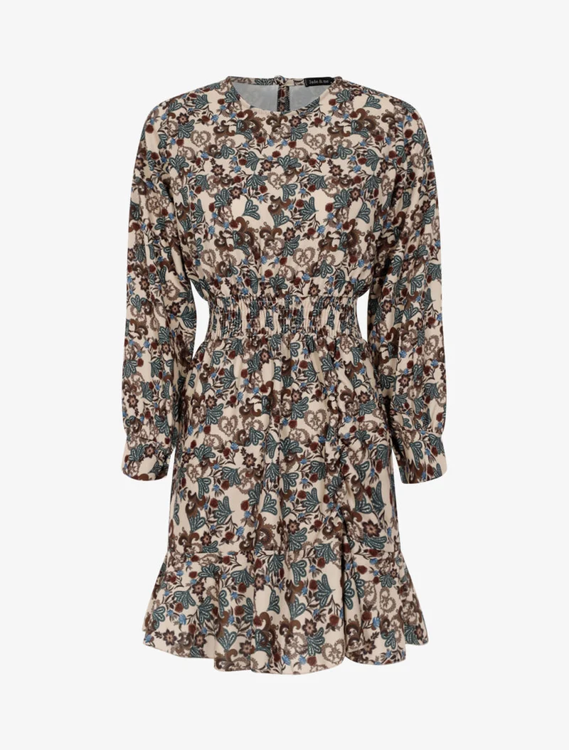 Robe courte à imprimé baroque fleuri - Beige