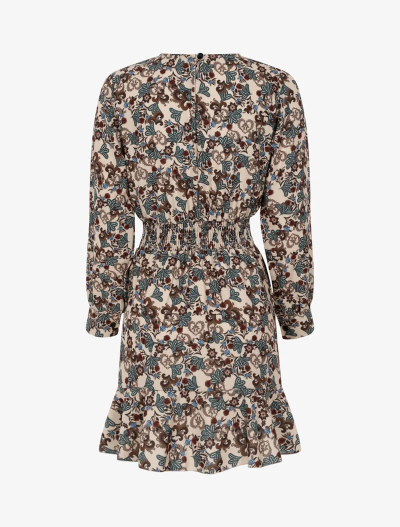 Robe courte à imprimé baroque fleuri - Beige