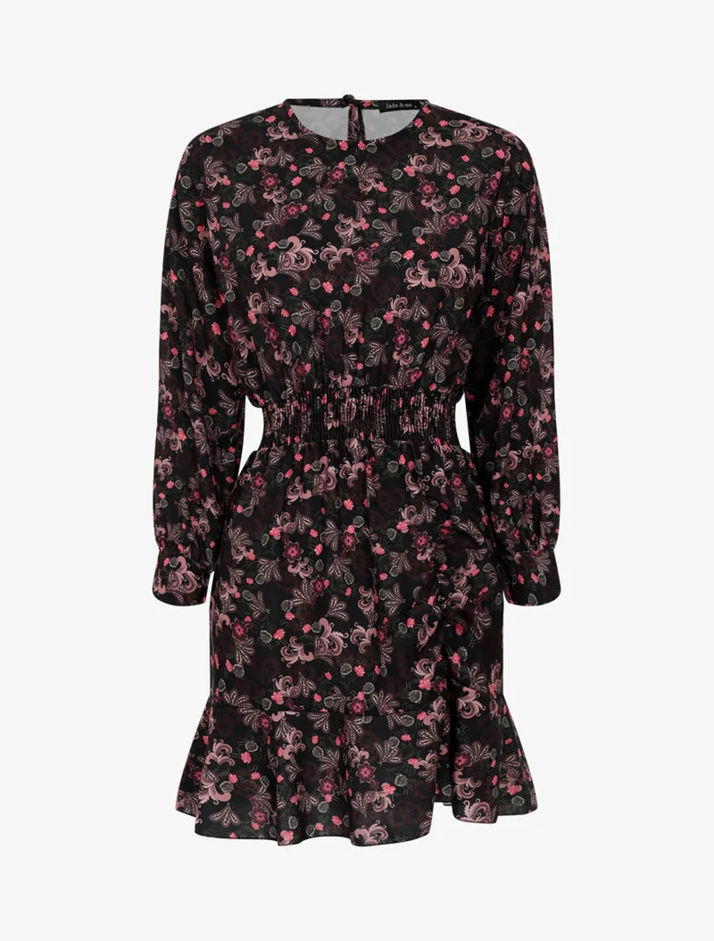 Robe courte à imprimé baroque fleuri - Noir