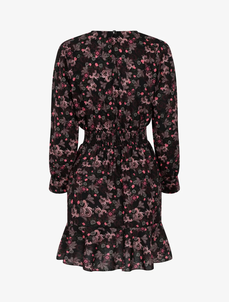 Robe courte à imprimé baroque fleuri - Noir