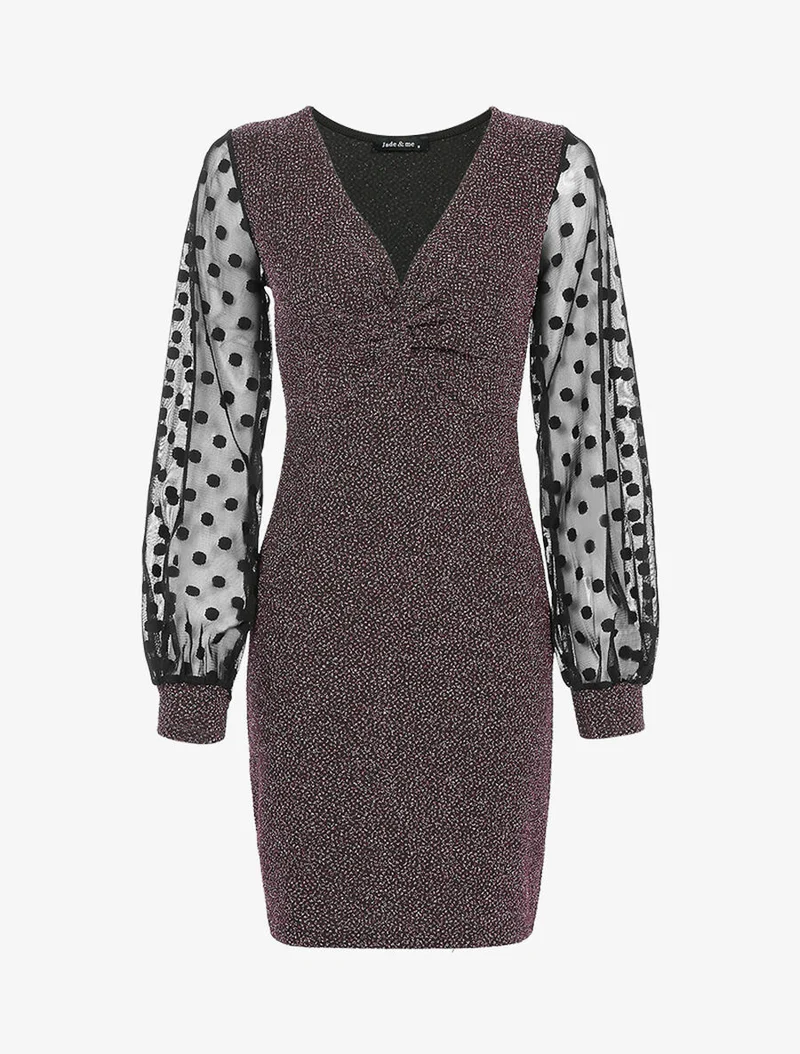 Robe irisée à manches ajourées - Champagne