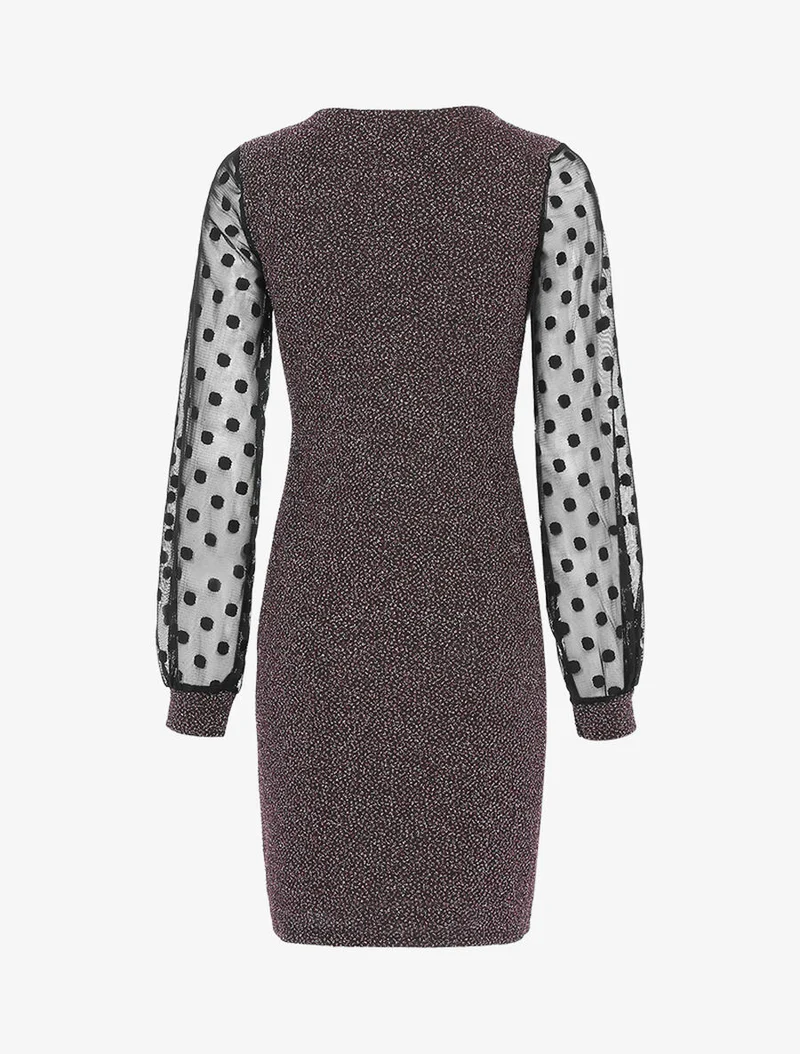 Robe irisée à manches ajourées - Champagne