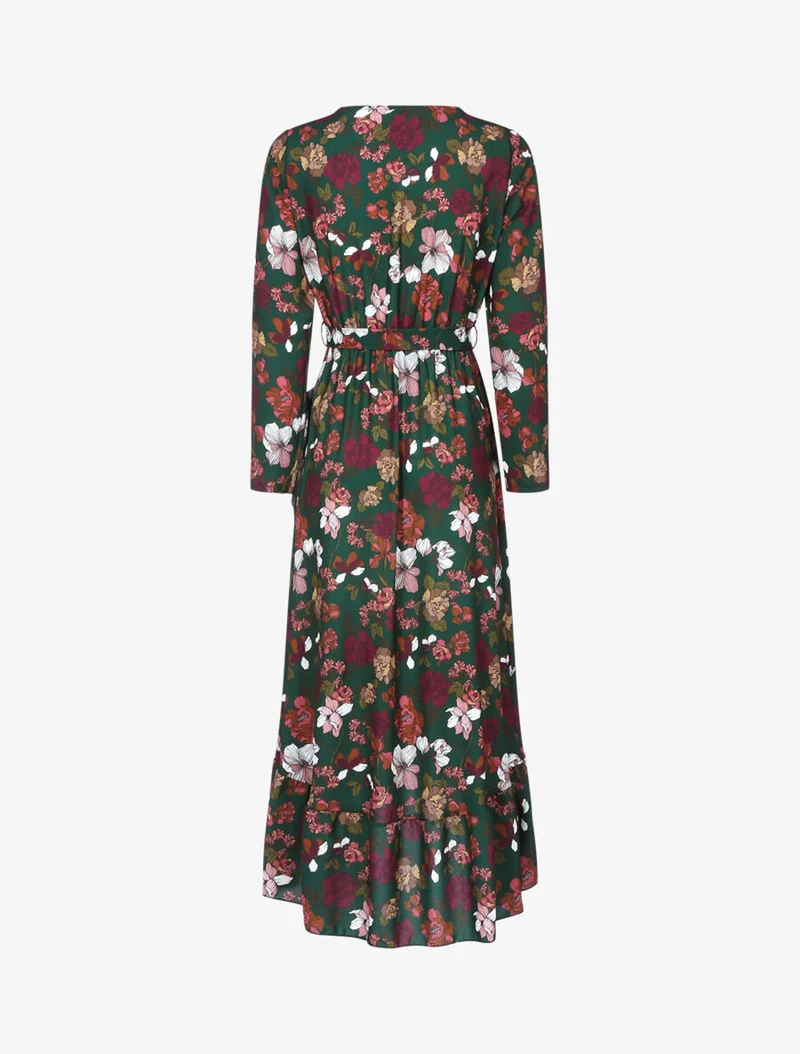 Robe volantée à imprimé fleurs d'automne - Vert foncé