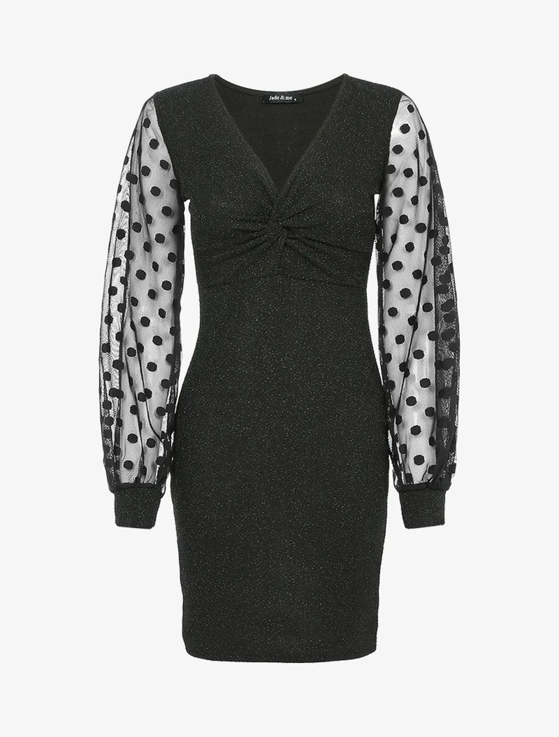Robe irisée à manches ajourées - Noir