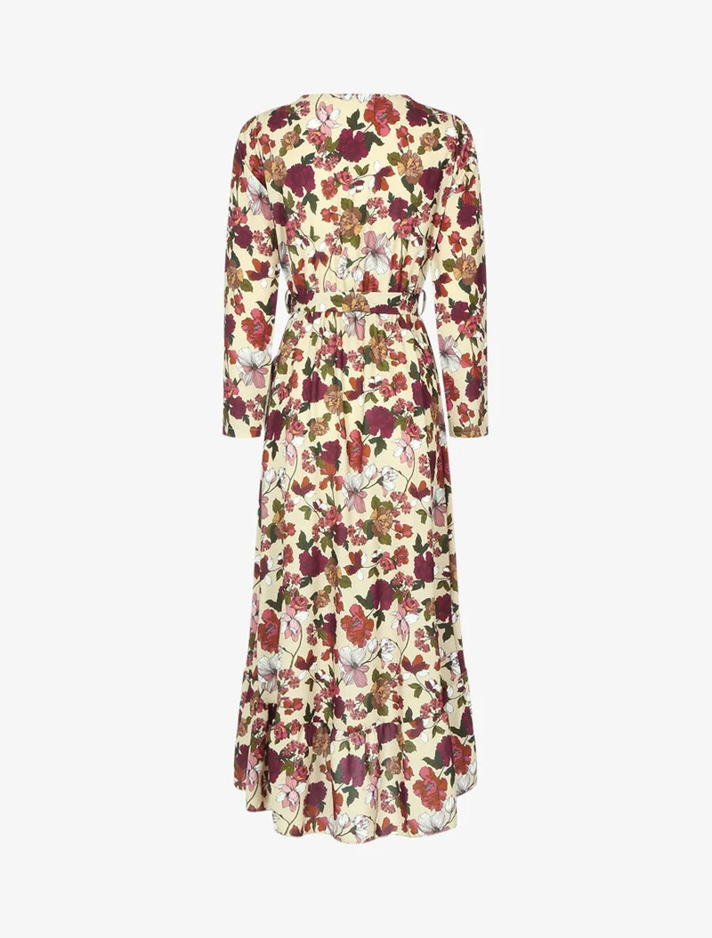 Robe volantée à imprimé fleurs d'automne - Beige