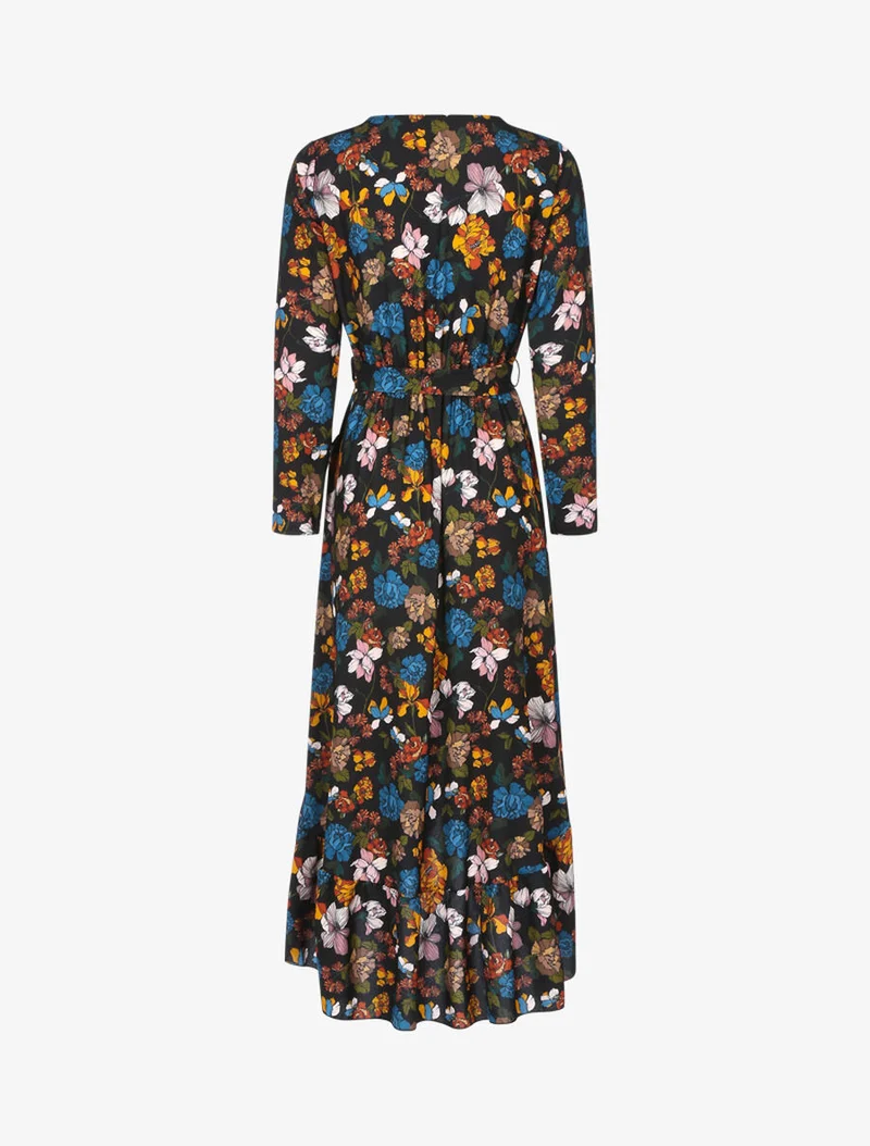 Robe volantée à imprimé fleurs d'automne - Noir
