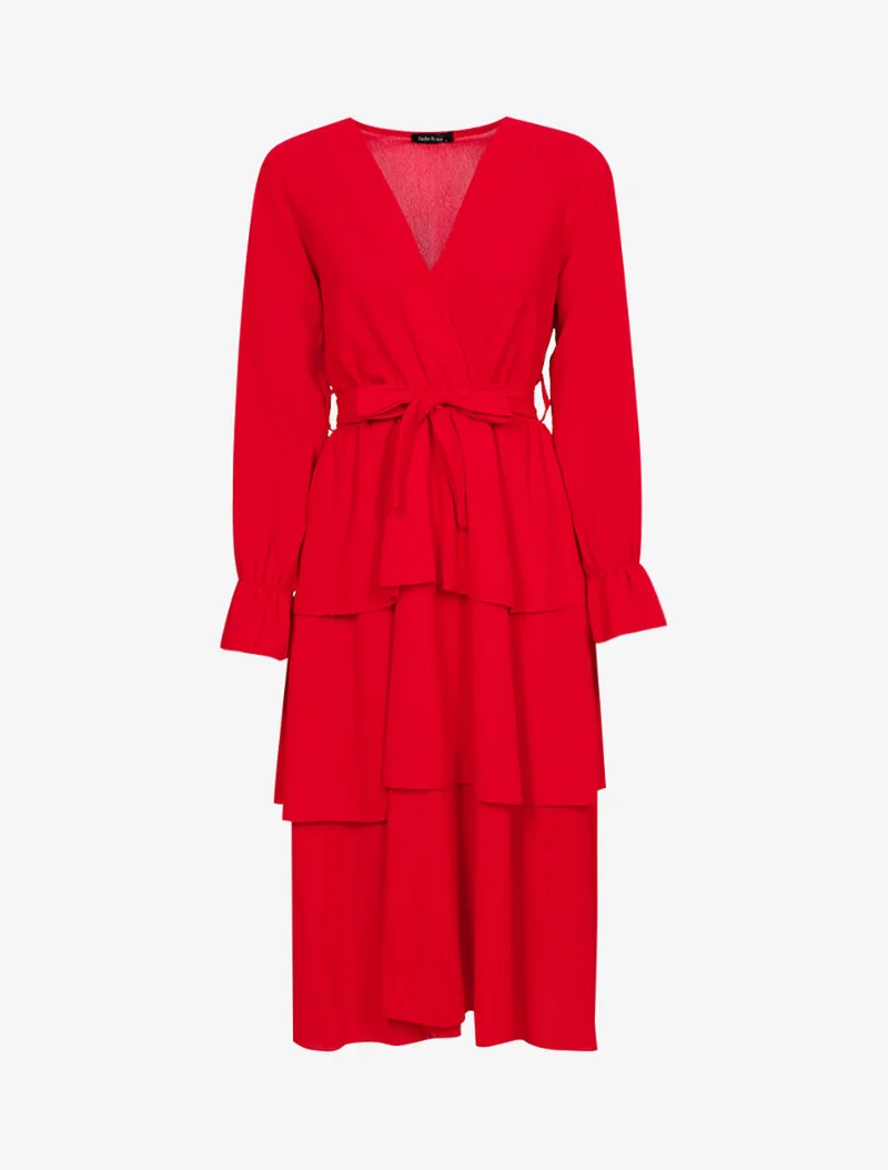 Robe mi longue volantée - Rouge