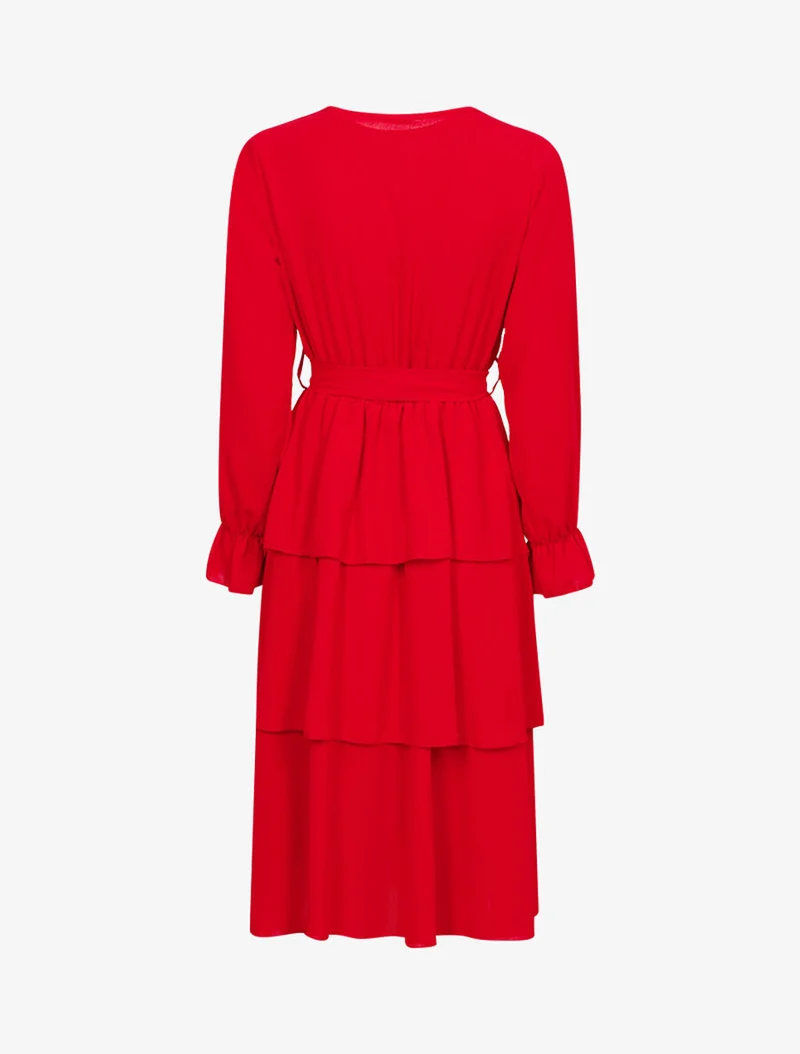 Robe mi longue volantée - Rouge