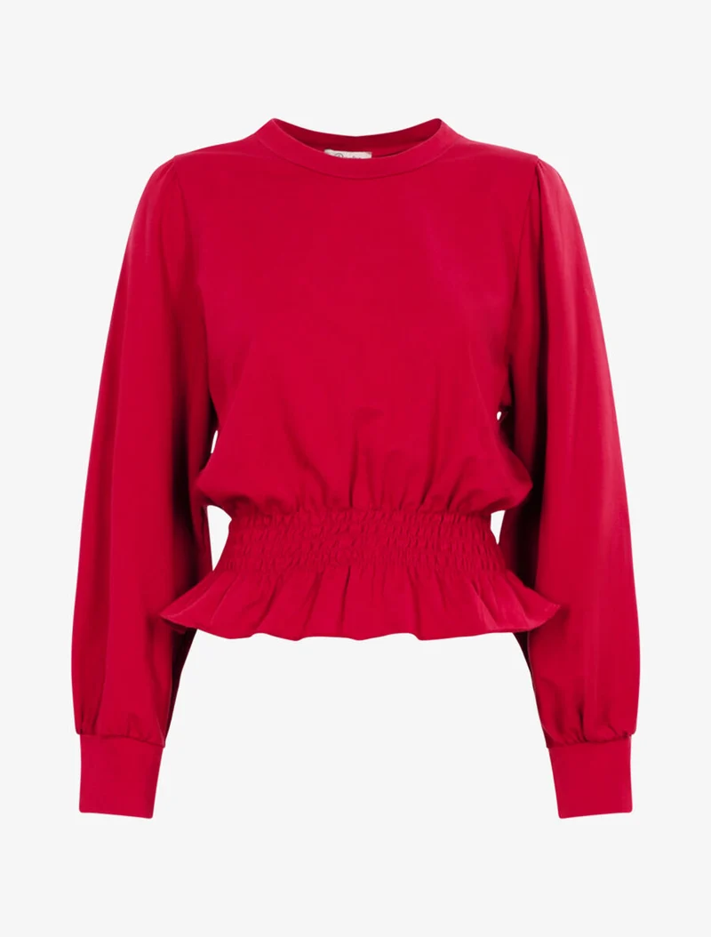 Top volanté style sweat shirt - Rouge cerise