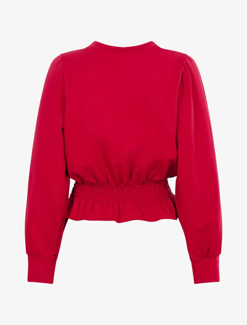 Top volanté style sweat shirt - Rouge cerise