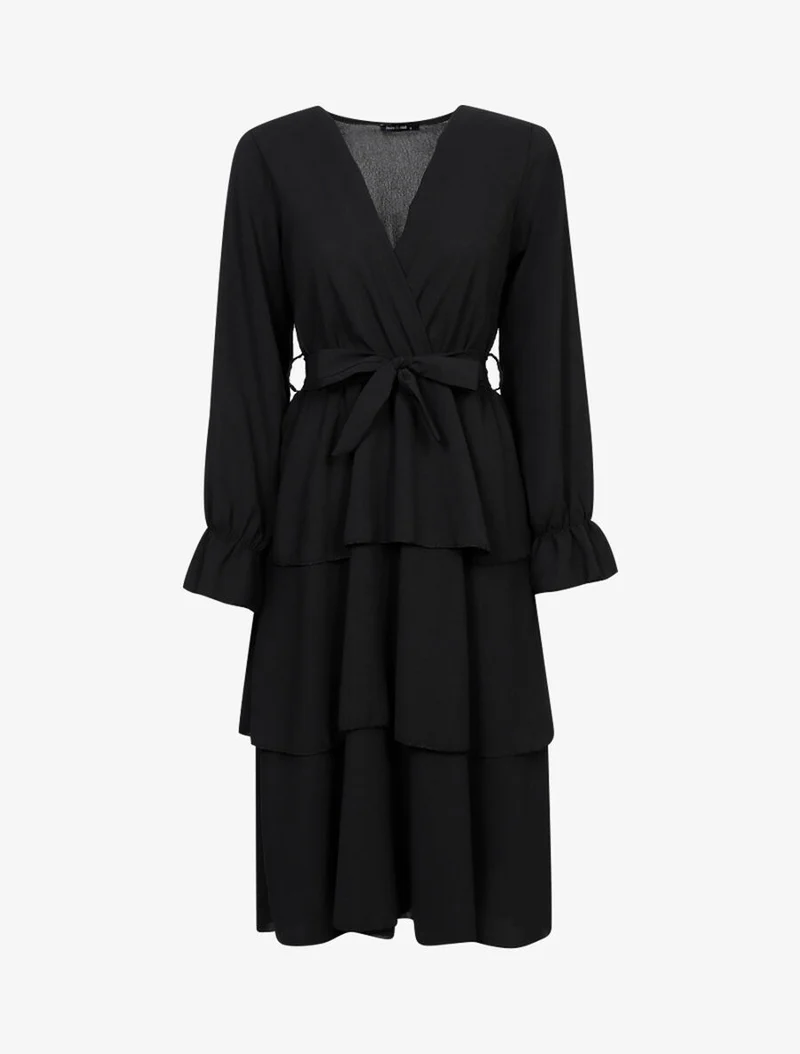 Robe mi longue volantée - Noir