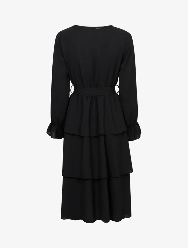 Robe mi longue volantée - Noir