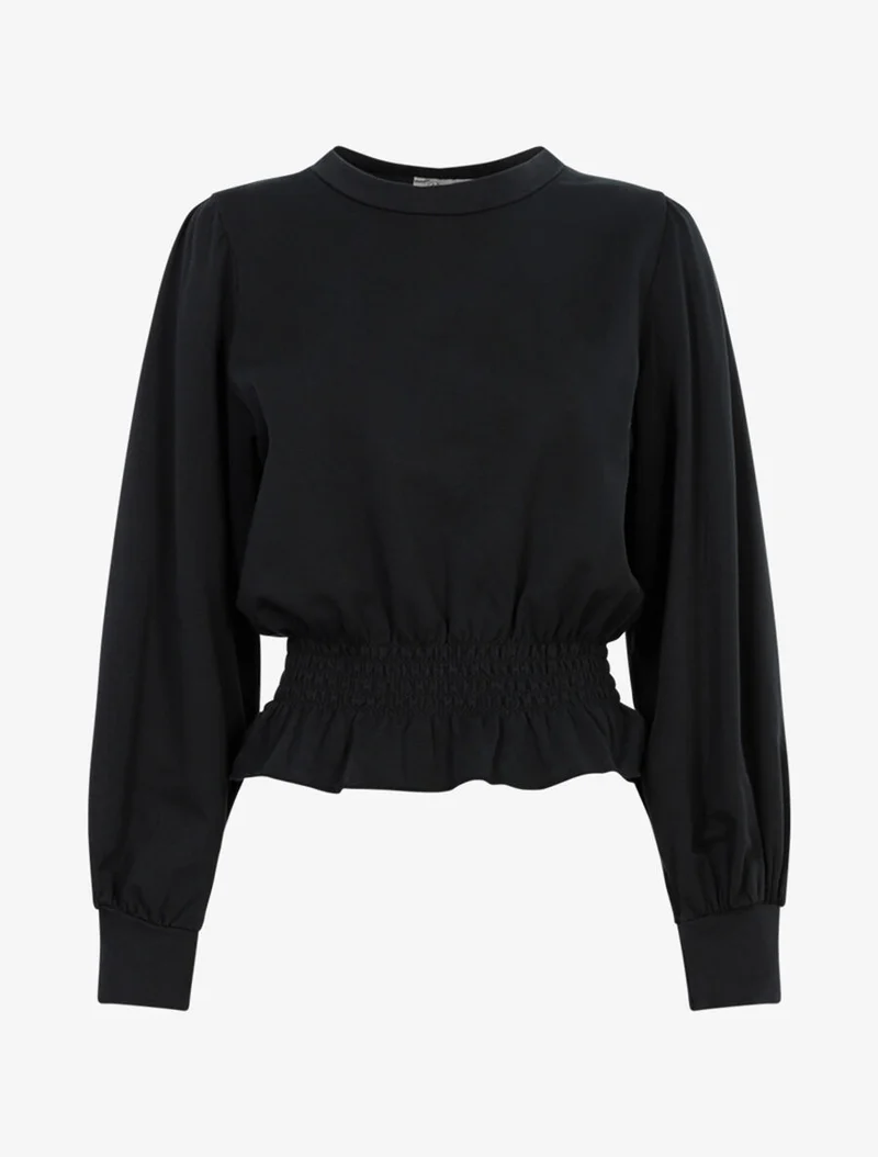 Top volanté style sweat shirt - Noir