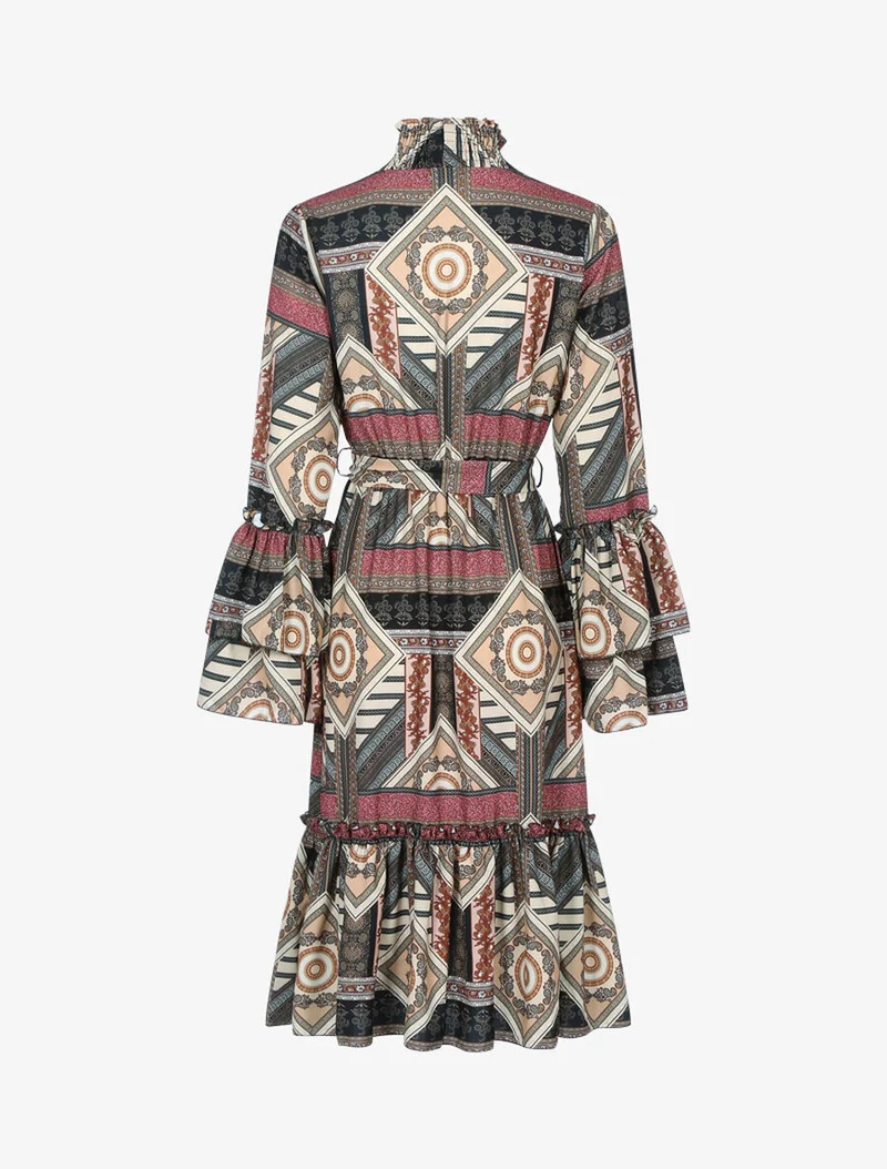 Robe volantée à col montant - Beige