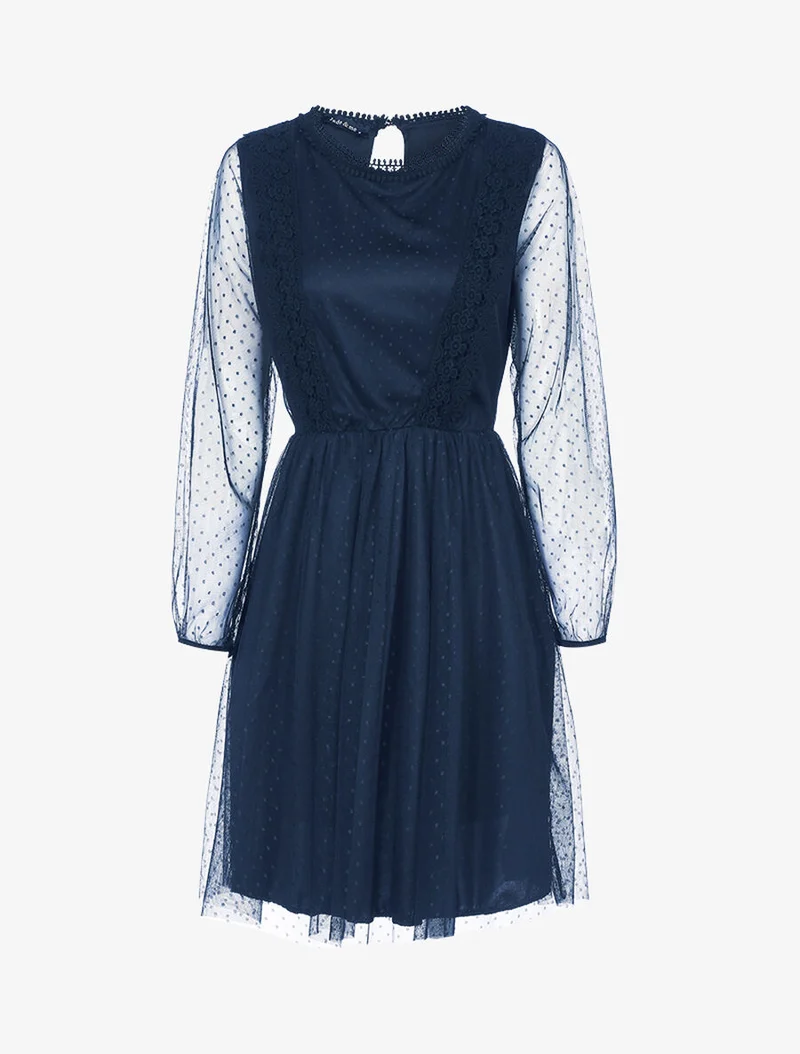 Robe patineuse en tulle et crochet - Marine