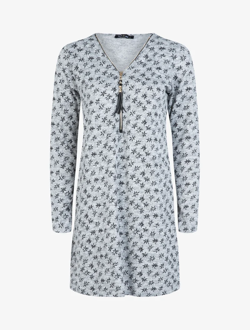 Robe en maille à imprimé petites fleurs - Gris clair