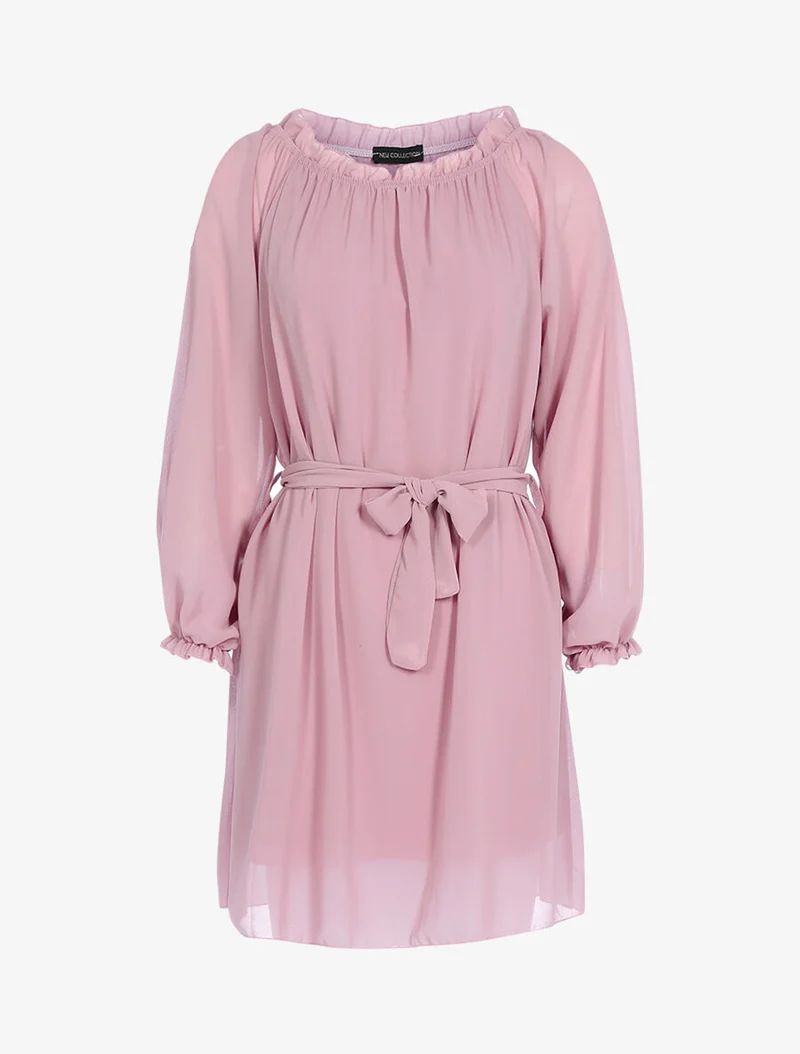 Robe en voile épaules ajourées - Rose