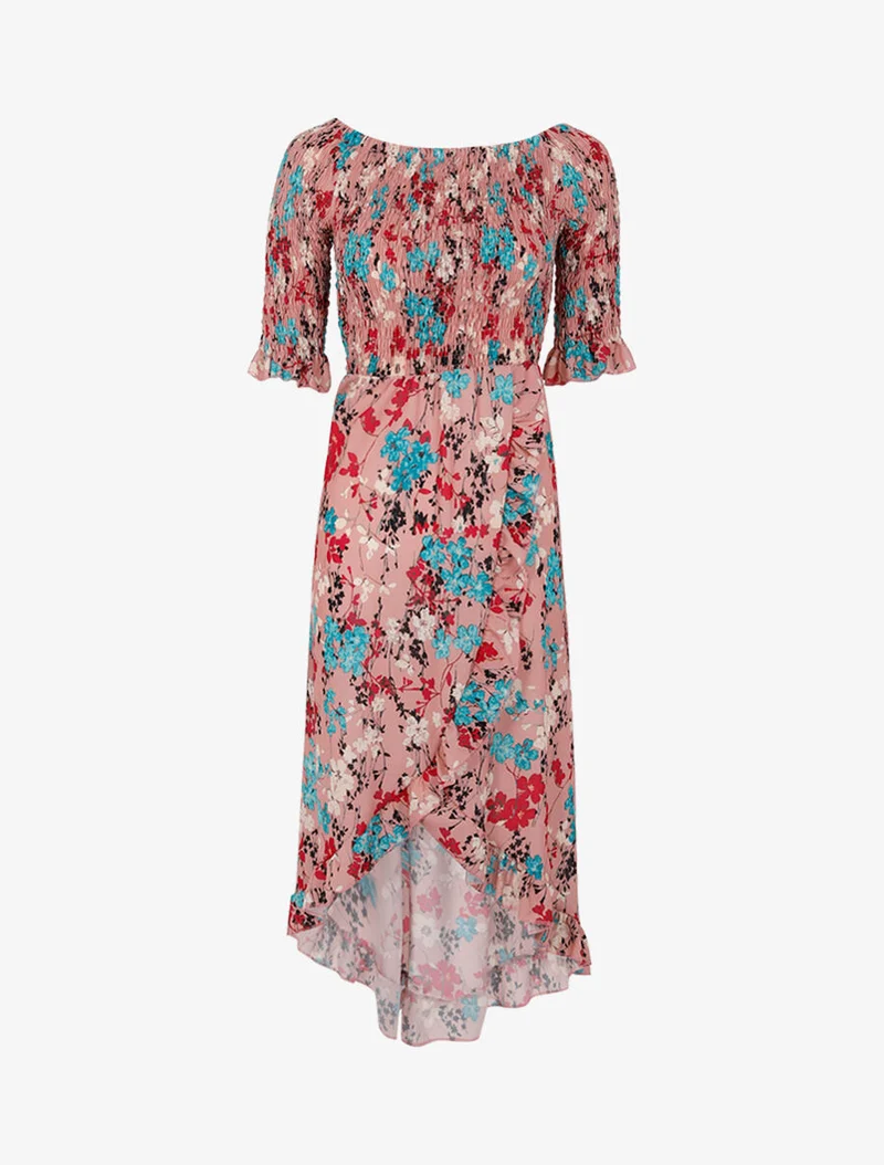 Robe portefeuille à basque asymétrique - Rose