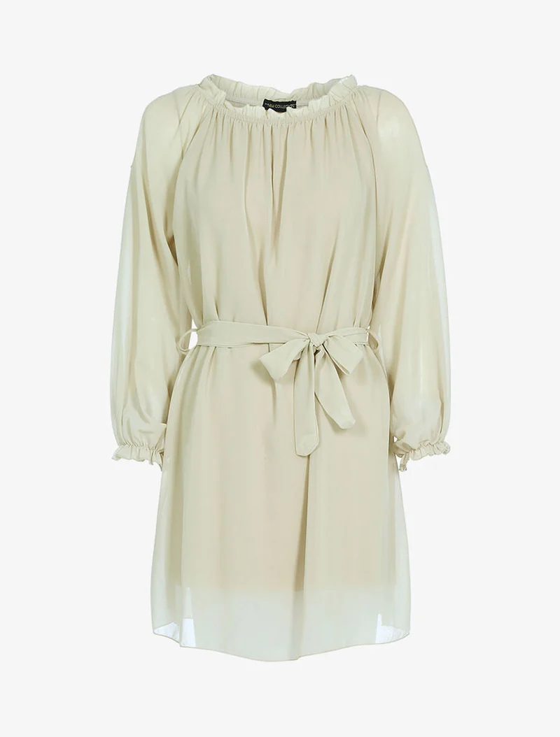 Robe en voile épaules ajourées - Beige