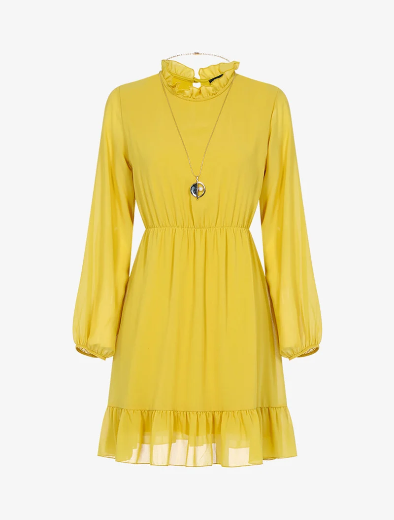 Robe volantée à col montant - Jaune