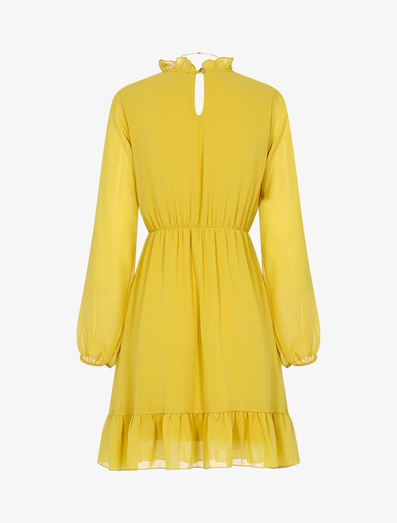 Robe volantée à col montant - Jaune