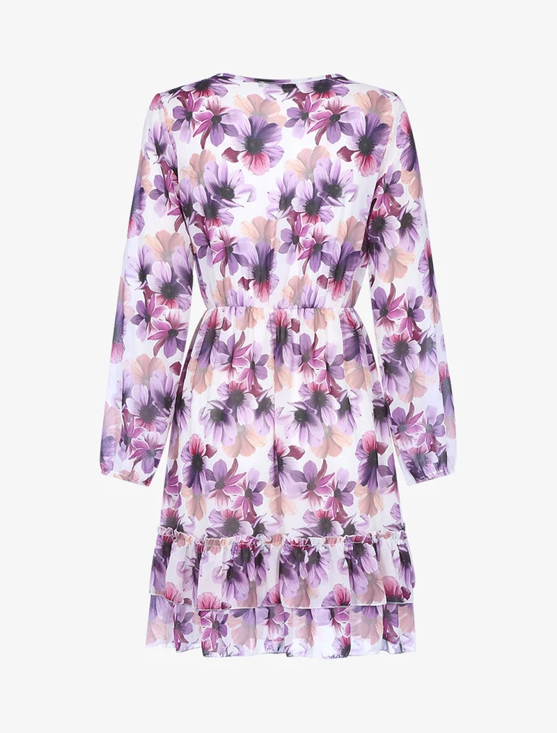 Robe fleurie à volants - Blanc/violet