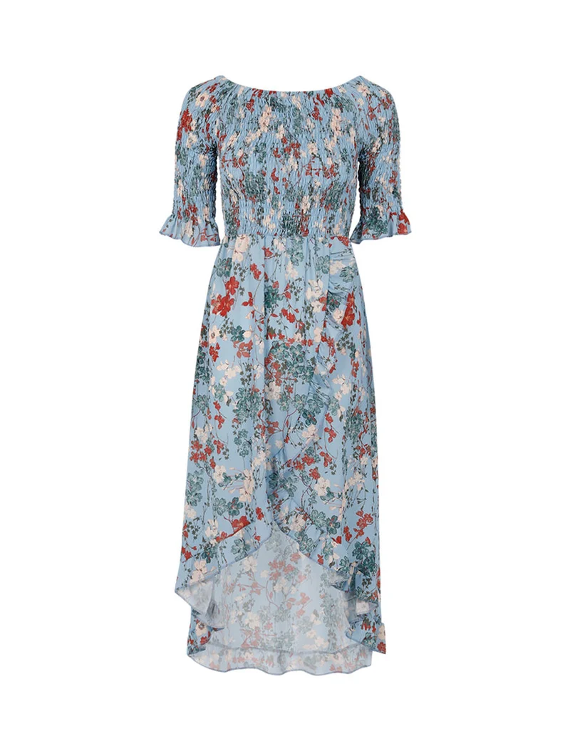 Robe portefeuille à basque asymétrique - Bleu ciel