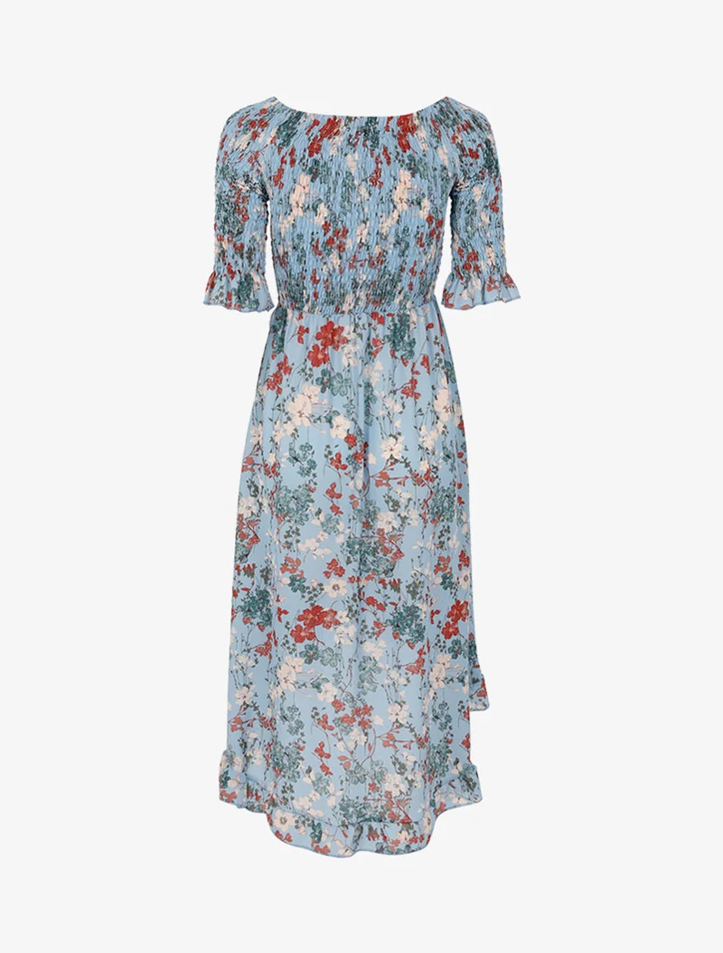 Robe portefeuille à basque asymétrique - Bleu ciel