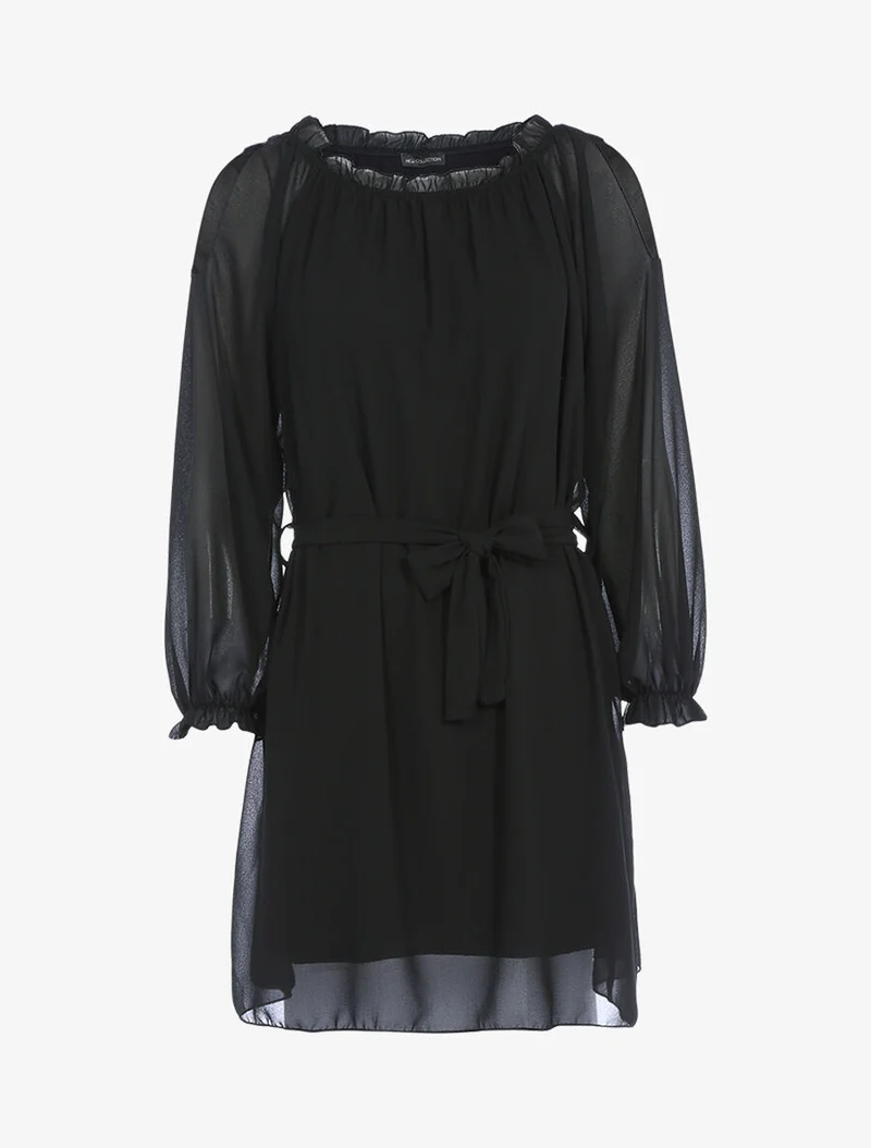Robe en voile épaules ajourées - Noir