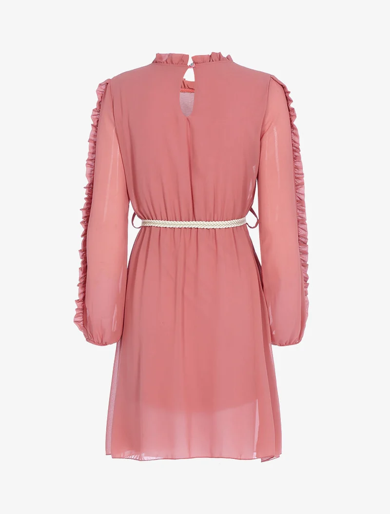 Robe en voile fin et manches volantées - Rose foncé