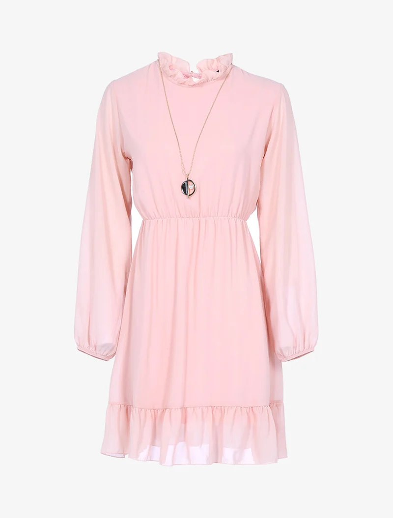 Robe volantée à col montant - Rose