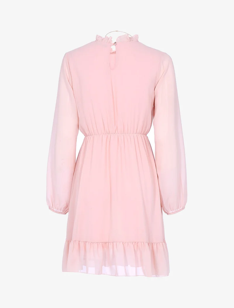 Robe volantée à col montant - Rose