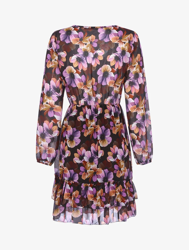 Robe fleurie à volants - Noir/violet