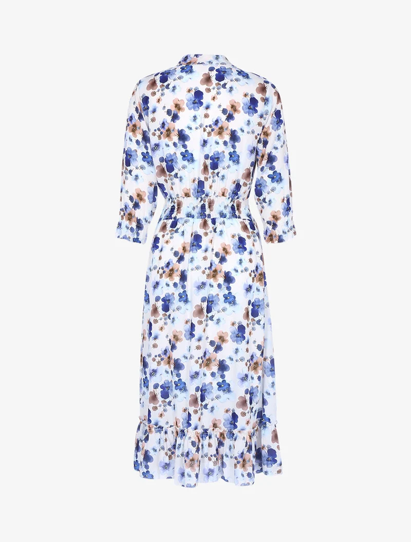 Robe fleurie à bandes volantées - Ecru
