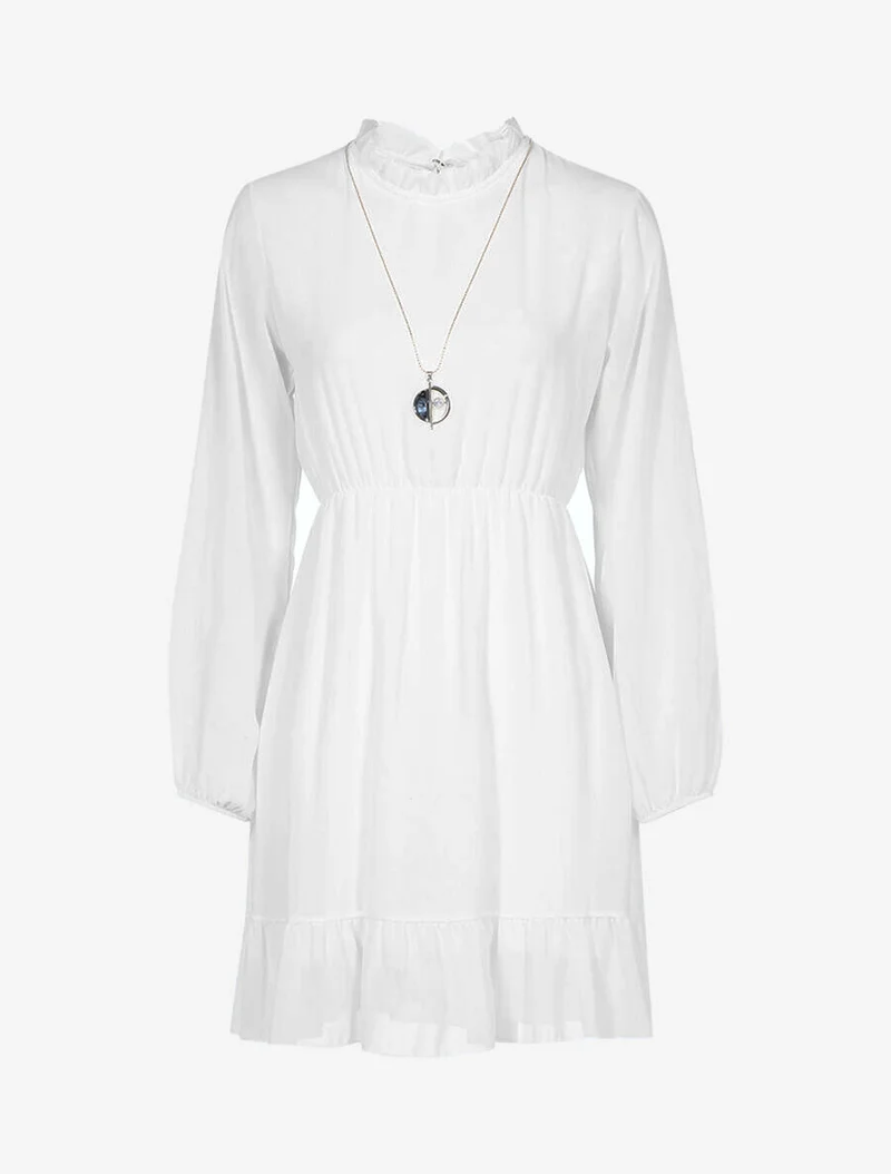 Robe volantée à col montant - Blanc