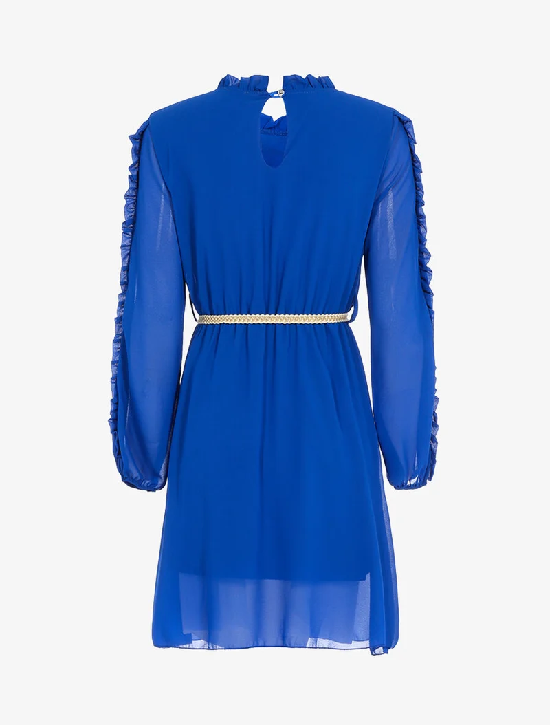 Robe en voile fin et manches volantées - Bleu électrique