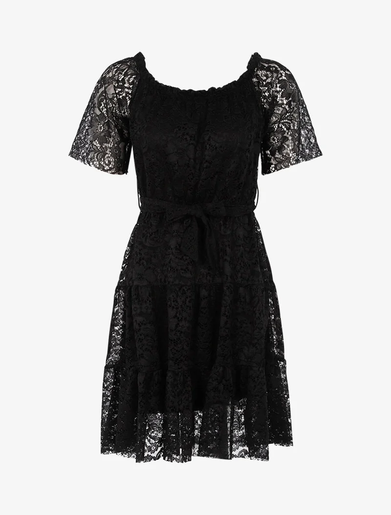 Robe en dentelle fleurie doublée - Noir
