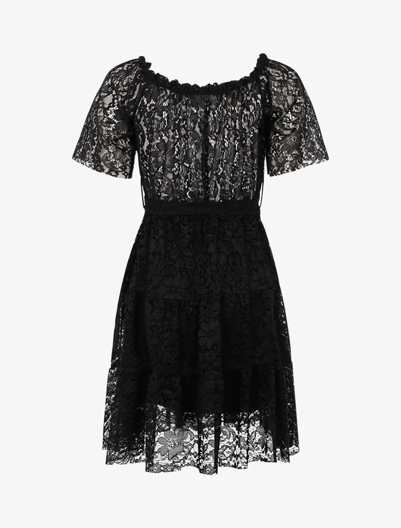 Robe en dentelle fleurie doublée - Noir
