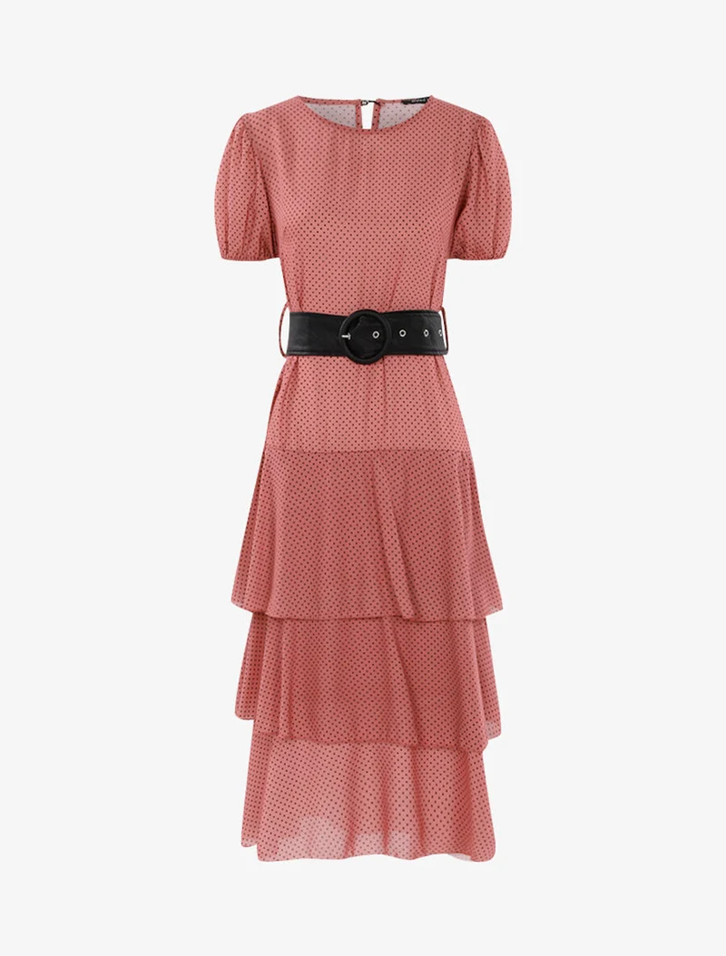 Robe à pois et volants - Rose foncé