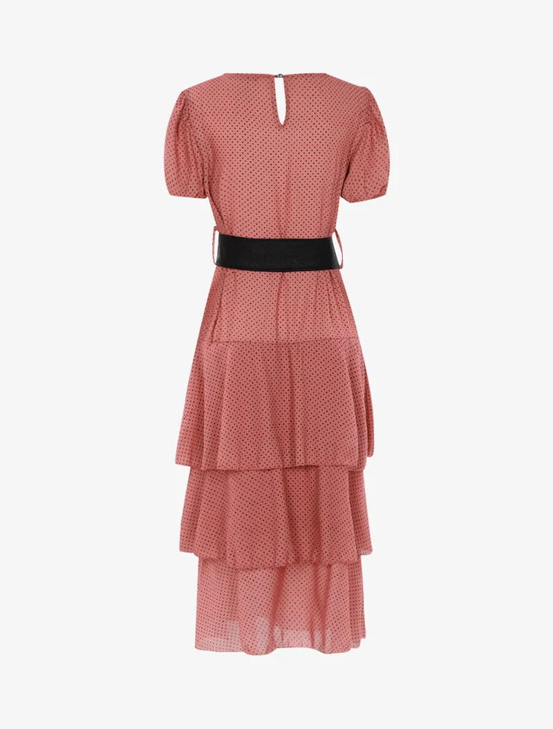 Robe à pois et volants - Rose foncé