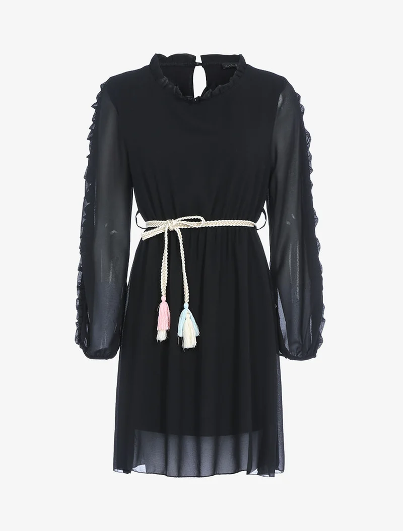 Robe en voile fin et manches volantées - Noir