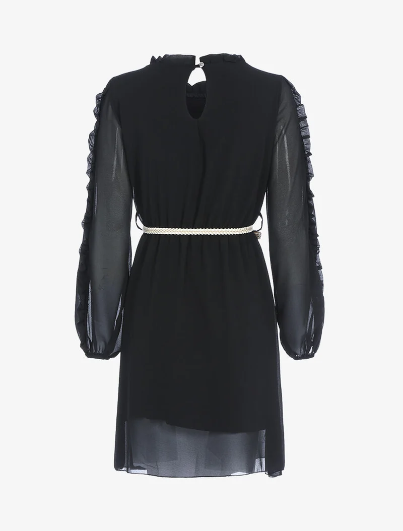 Robe en voile fin et manches volantées - Noir