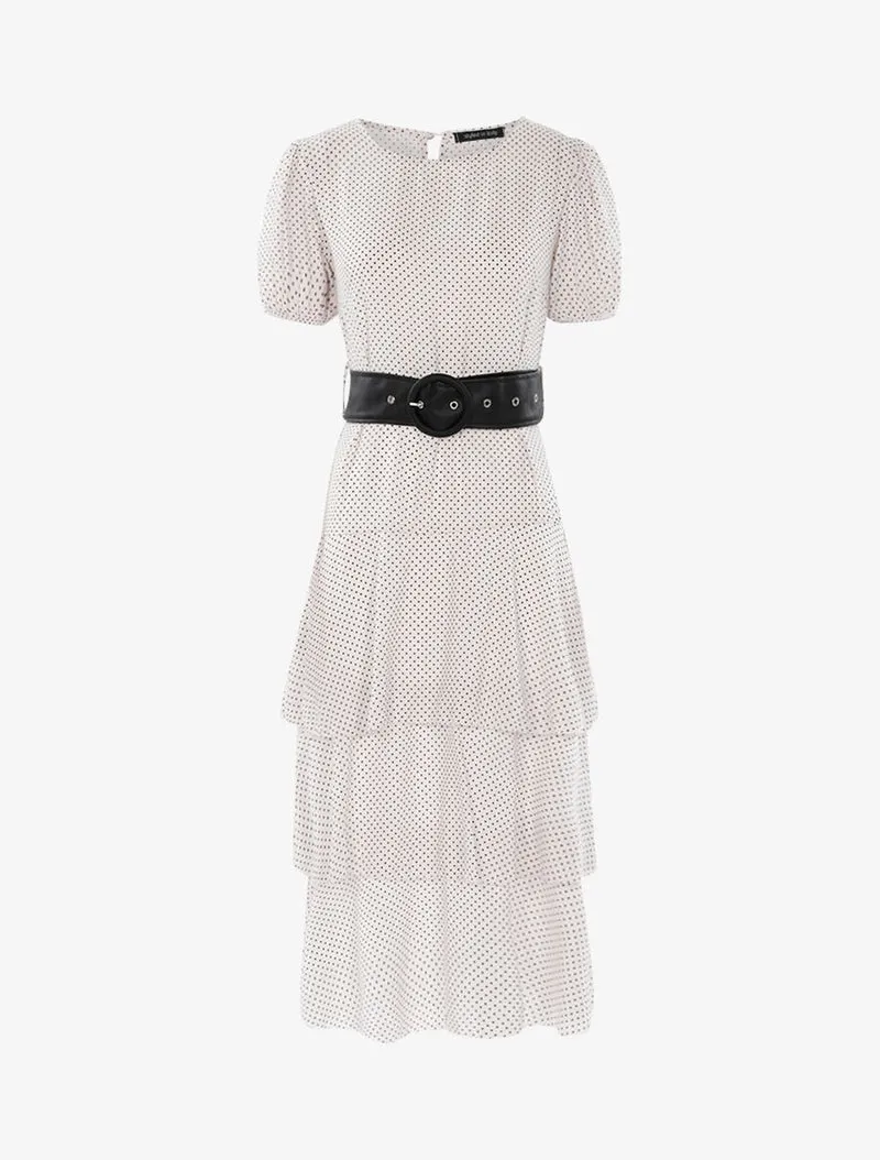 Robe à pois et volants - Ecru